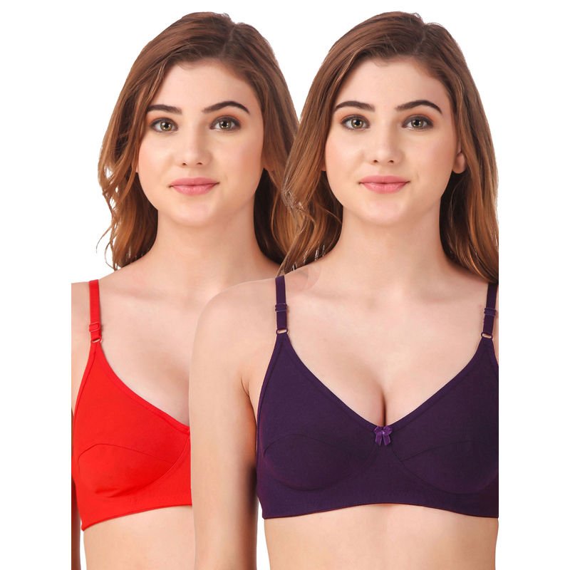 Fasense Women's Cotton Solid Color Wire Free Non Padded Bra (pack Of 2) - Multi-Color (34B)