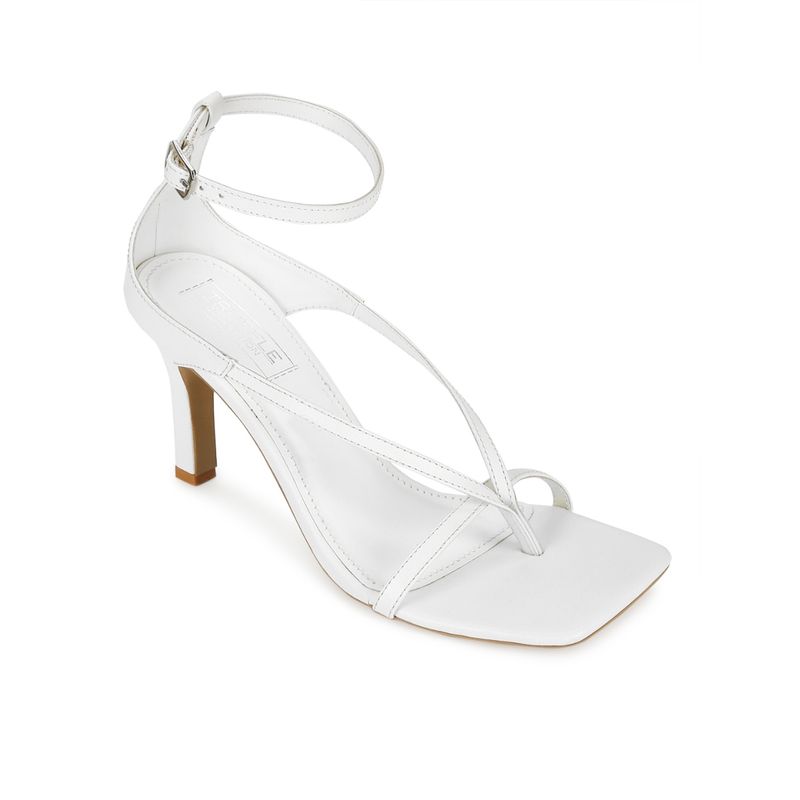 Truffle Collection White Pu Pointed Heel Strappy Stilettos - UK 5