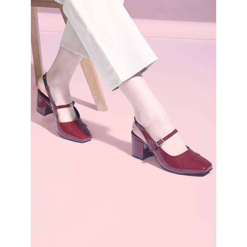 CAMLEE COMFORT Emma Maroon Patent Slingback Sandals Heels (Euro 36)