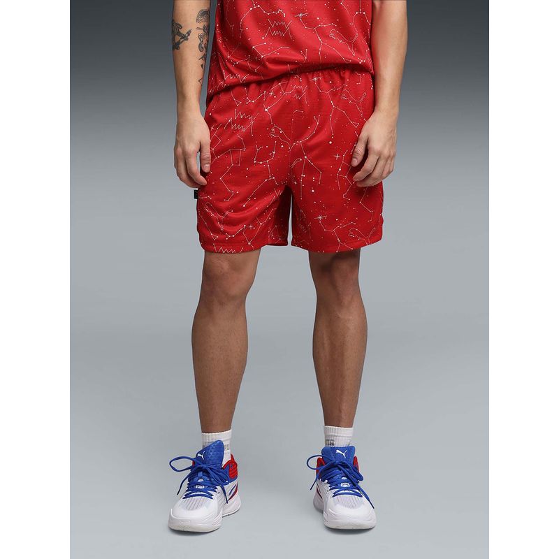 Puma Men Red Printed Basketball Shorts (L)