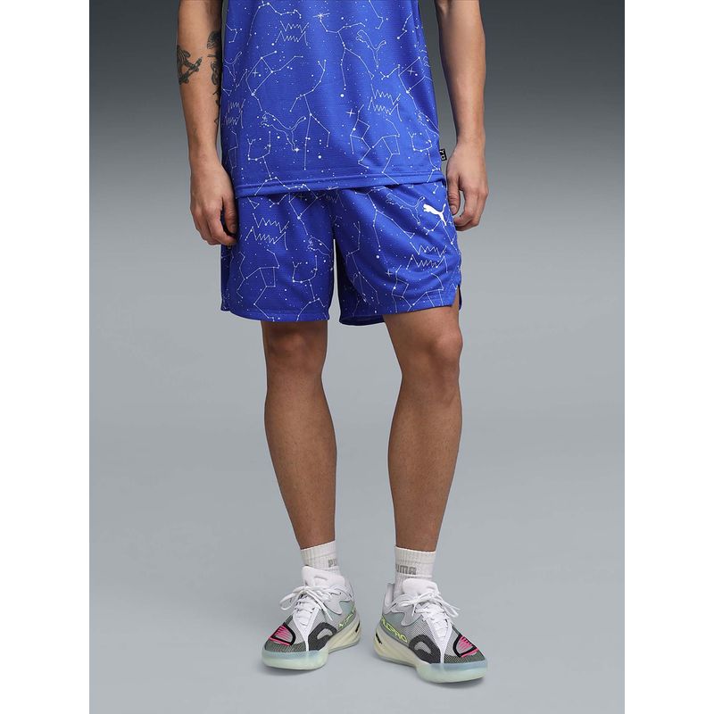 Puma Men Blue Printed Basketball Shorts (XS)