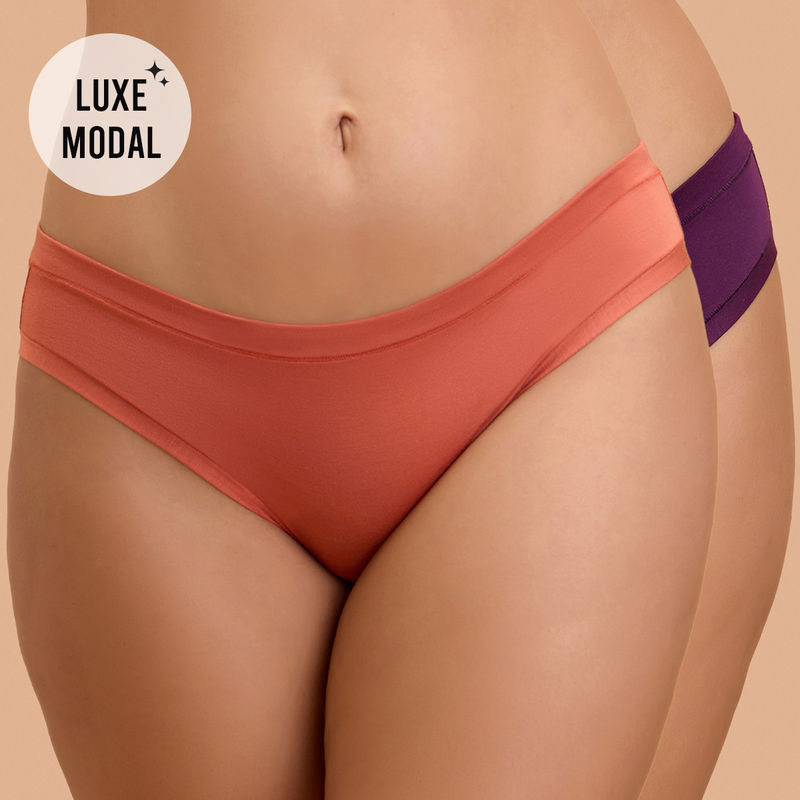 Nykd by Nykaa Super Soft Luxe Modal Bikini Panty NYP382 PO2 Carrot & Eggplant (L)