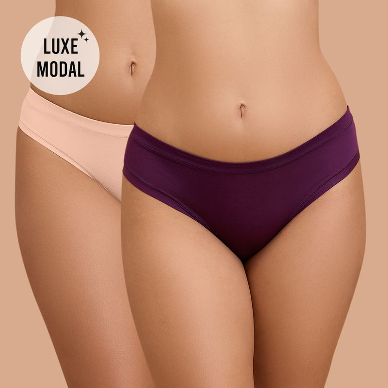 Nykd by Nykaa Super Soft Luxe Modal Bikini Panty NYP382 PO2 Nude & Eggplant (S)