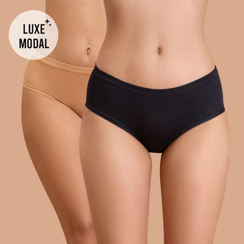 Nykd by Nykaa Super Soft Luxe Modal Hipster Panty NYP383 PO2 Black & Tan (M)