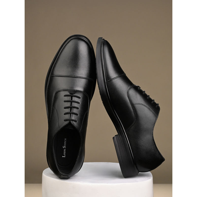 Louis Stitch Men Jet Black Leather Lace-Up Formal Oxfords (UK 7)