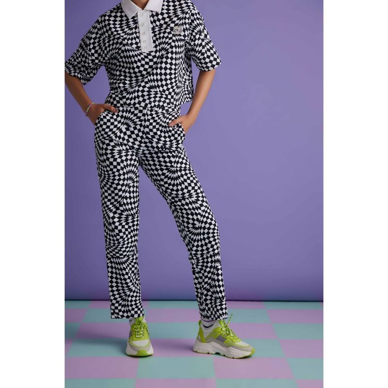 Muvazo Womens Vibe In Check Sweatpants Black (XS)