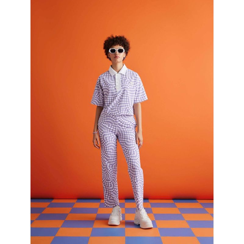 Muvazo Womens Vibe In Check Sweatpants Digital Lavender (XS)