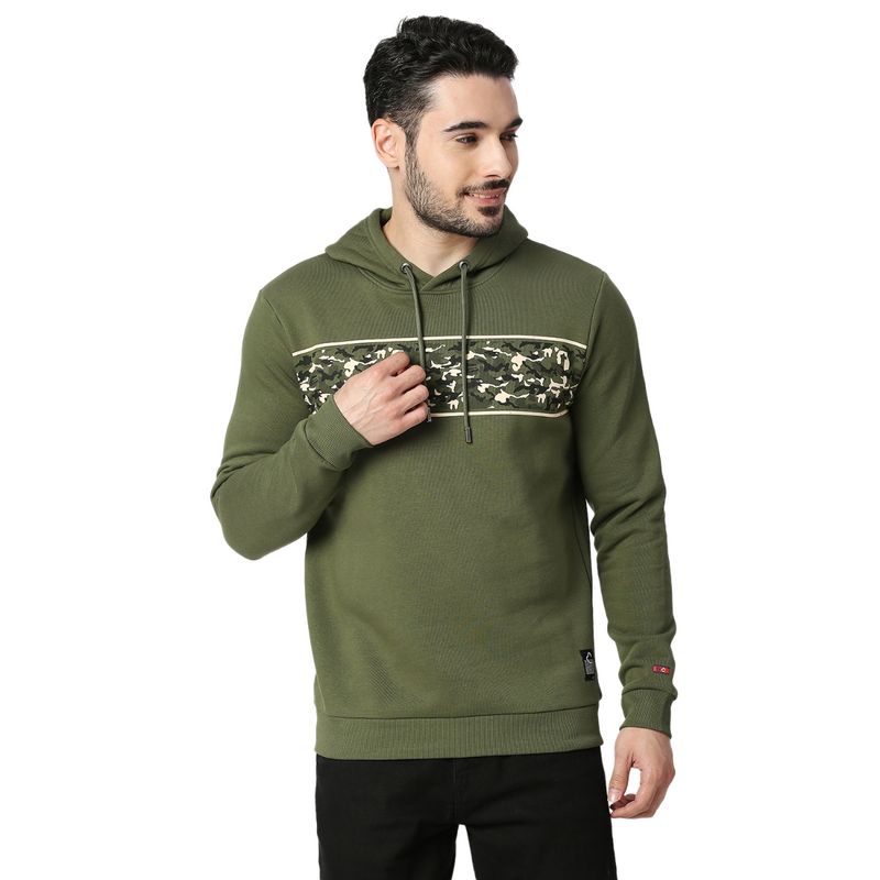 Olive Regular Fit  Long Sleeves Men's Hoodie by Being Human Clothing