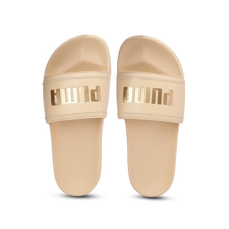 Puma Lead cat Ftr Logo Metal Gold Women Slides UK 3