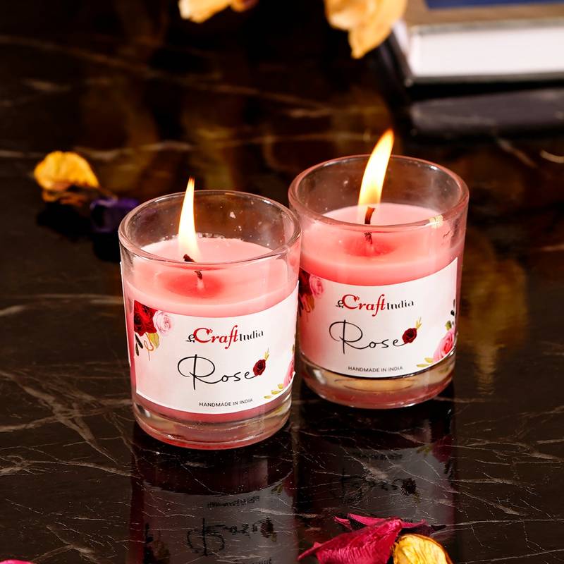 Buy eCraftIndia Glass Rose Scented Candles (Set Of 2) Online