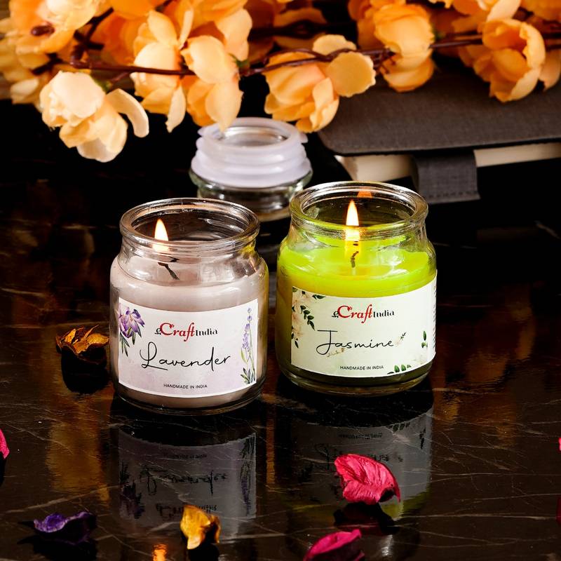 Buy eCraftIndia Glass Jar Jasmine and Lavender Scented Candles (Set Of ...