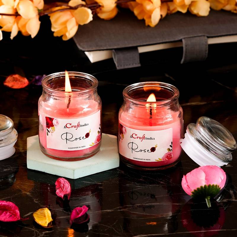 Buy eCraftIndia Jar Rose Scented Candles (Set Of 2) Online