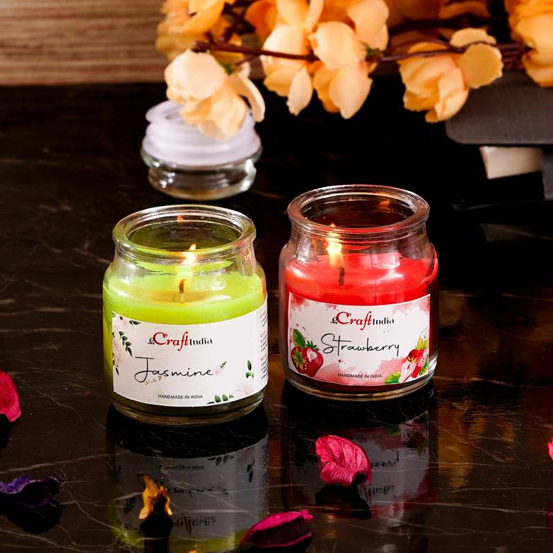 Buy eCraftIndia Jar Strawberry and Jasmine Scented Candles (Set Of 2 ...