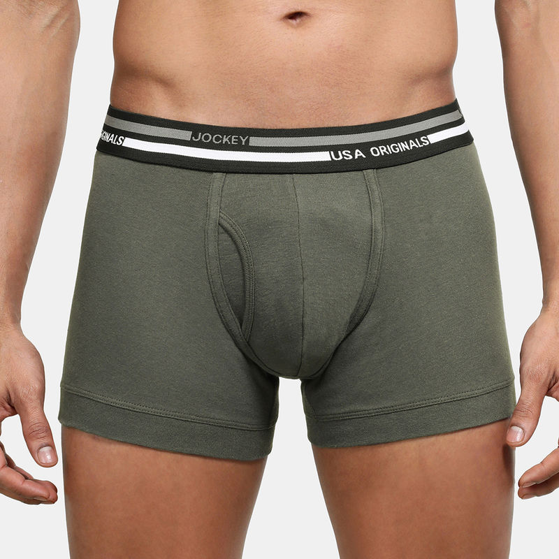 Jockey UI22 Men Super Combed Cotton Rib Trunk with Ultrasoft Waistband - Deep Olive (S)