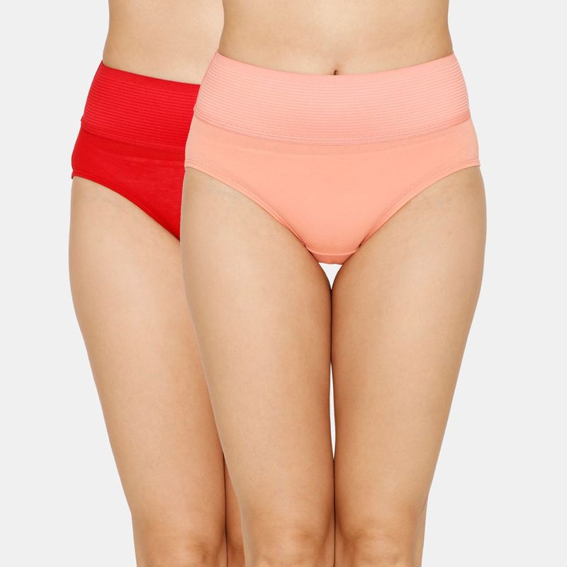 Zivame High Rise Full Coverage Tummy Tucker Hipster Panty (Pack of 2) - Assorted -Multicolor (M)