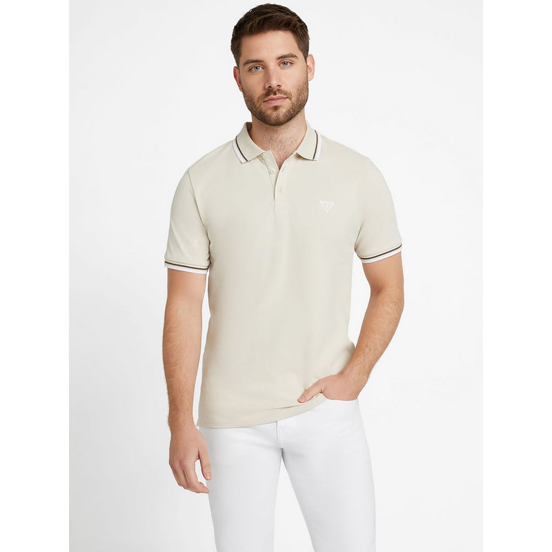 Guess Men Beige Solid Allen Polo T-Shirt (XL)