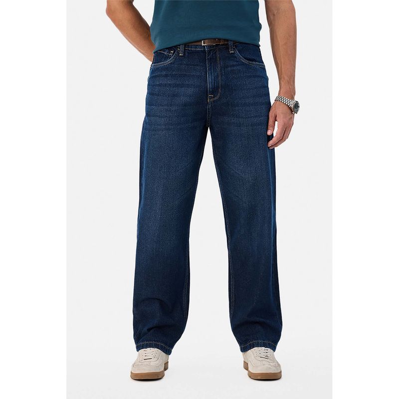 Snitch Men Dark Navy Blue Denim Relaxed Fit Casual Jeans (34)