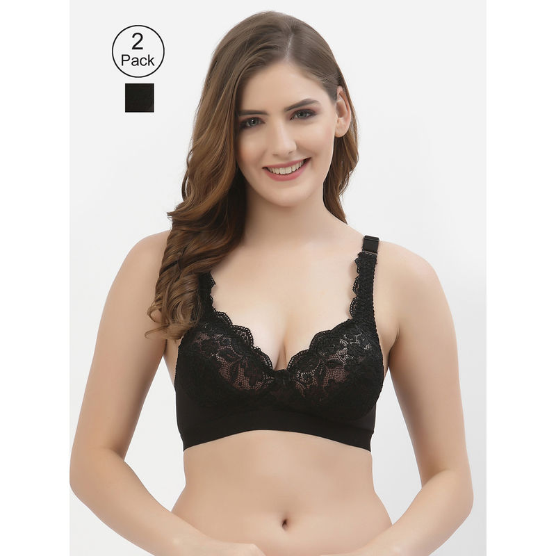 Floret Women Full Coverage Non Padded Bra-Black (Pack of 2) (36B)