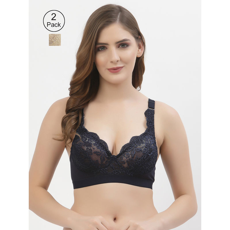 Floret Women Full Coverage Non Padded Bra-Multi-Color (Pack of 2) (32B)