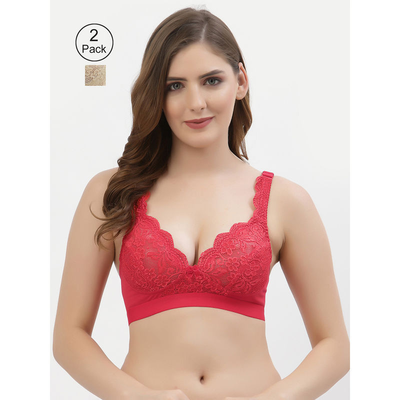 Floret Women Full Coverage Non Padded Bra-Multi-Color (Pack of 2) (38B)