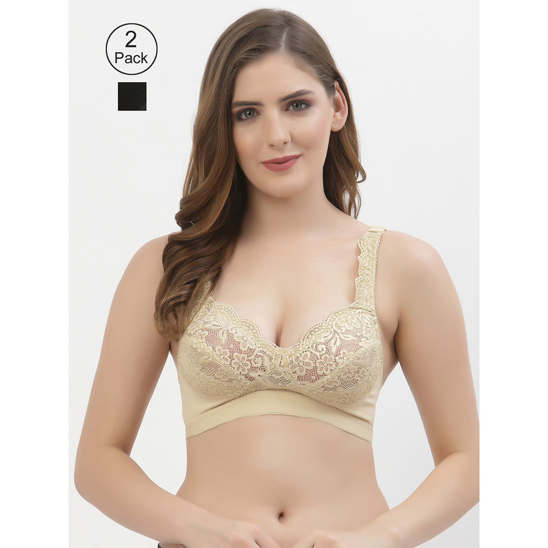 Floret Women Full Coverage Non Padded Bra-Multi-Color (Pack of 2) (32B)