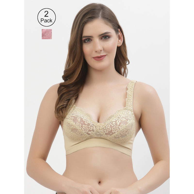 Floret Women Full Coverage Non Padded Bra-Multi-Color (Pack of 2) (32B)