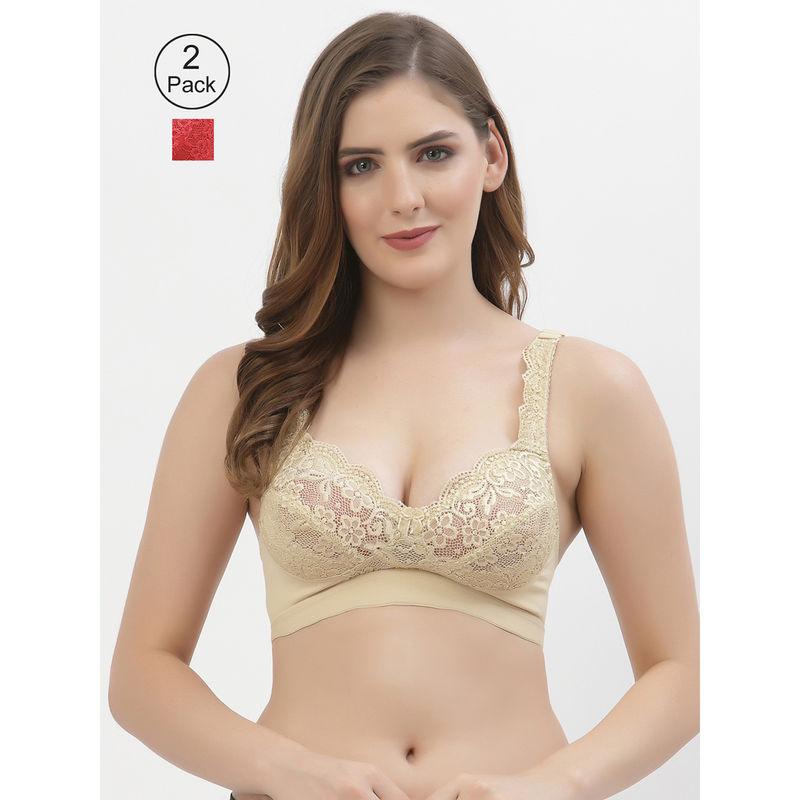 Floret Women Full Coverage Non Padded Bra-Multi-Color (Pack of 2) (38B)
