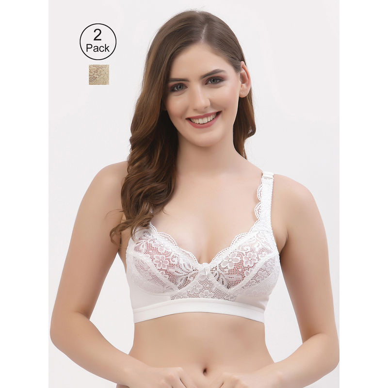 Floret Women Full Coverage Non Padded Bra-Multi-Color (Pack of 2) (32B)