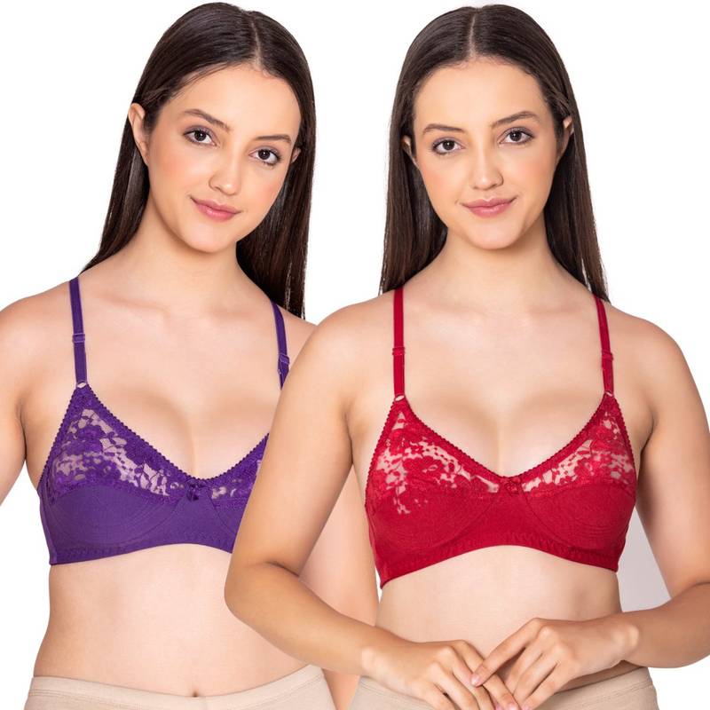 Bodycare Cotton Purple, Maroon Color Bra 1535DPUMH (Pack of 2) (32B)