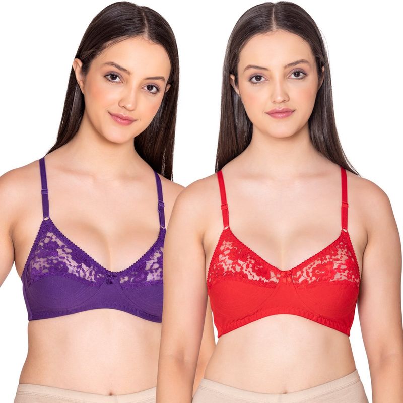 Bodycare Cotton Purple, Red Color Bra 1535DPURE (Pack of 2) (30B)