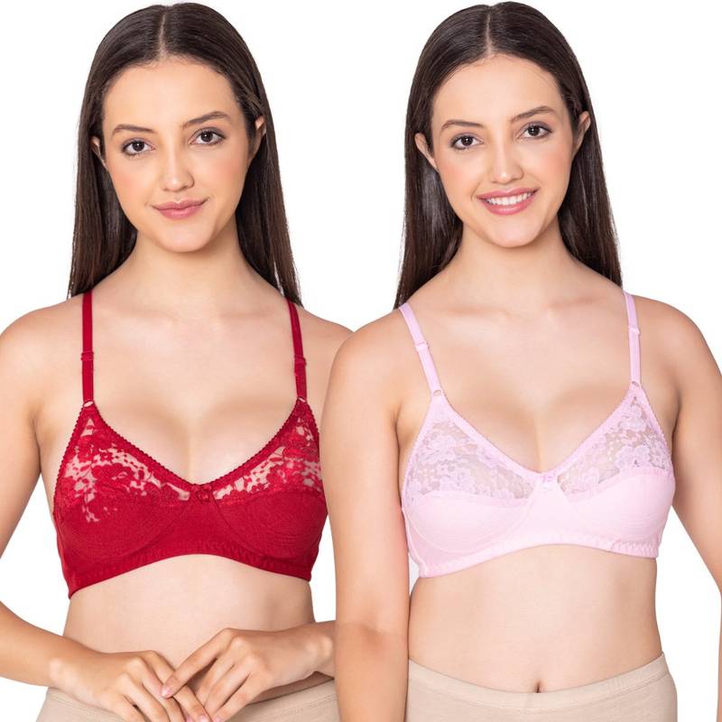 Bodycare Cotton Pink, Maroon Color Bra 1535PIMH (Pack of 2) (32B)