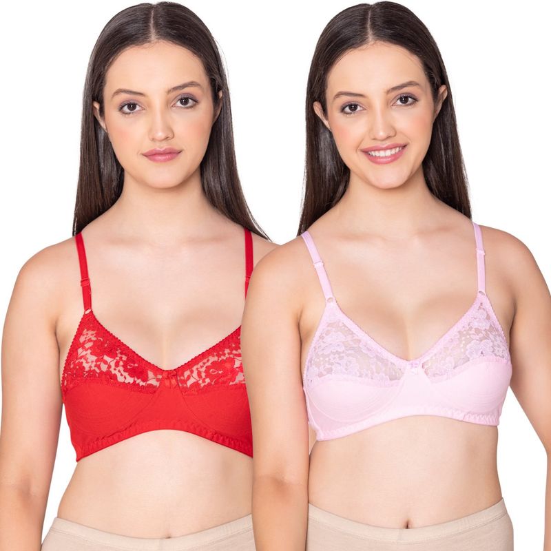 Bodycare Cotton Red, Pink Color Bra 1535REPI (Pack of 2) (30B)