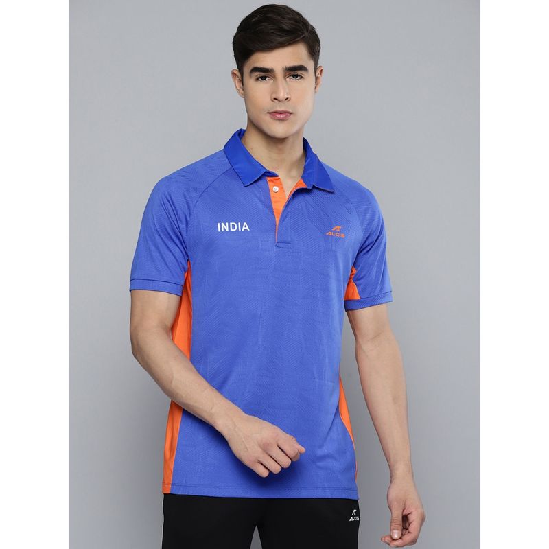 Alcis Men Blue Orange Colourblocked Indian Cricket Team Polo Collar T-shirt (XL)