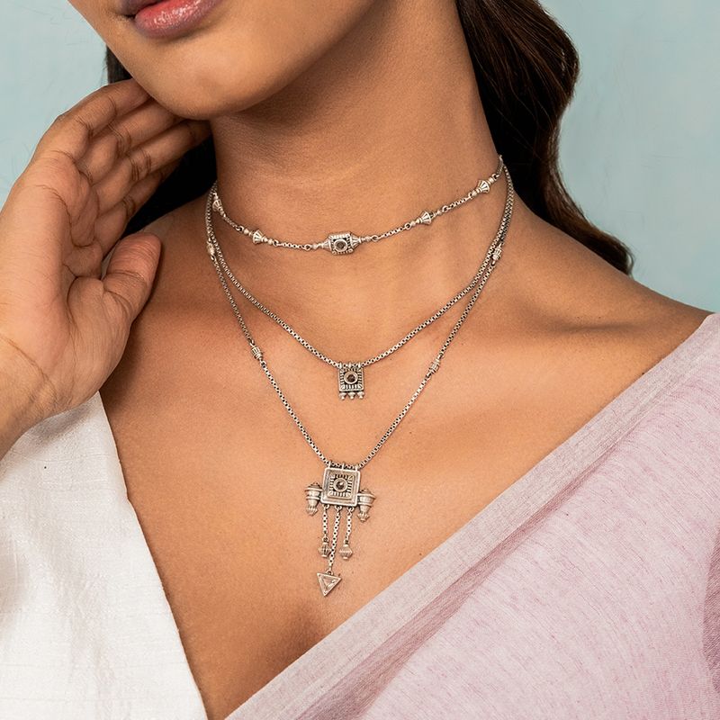 Buy Shaya by CaratLane Marian Necklace in Oxidised 925 Silver Online