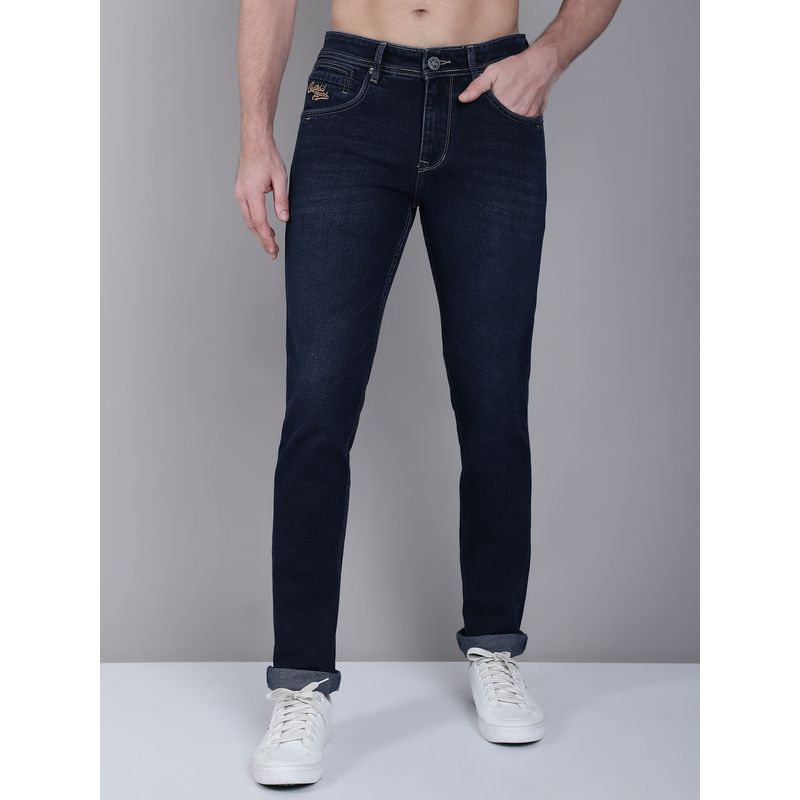 Cantabil Men Casual Dark Blue Solid Denim Jeans (34)