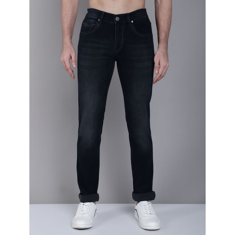 Cantabil Men Casual Navy Blue Solid Denim Jeans (34)