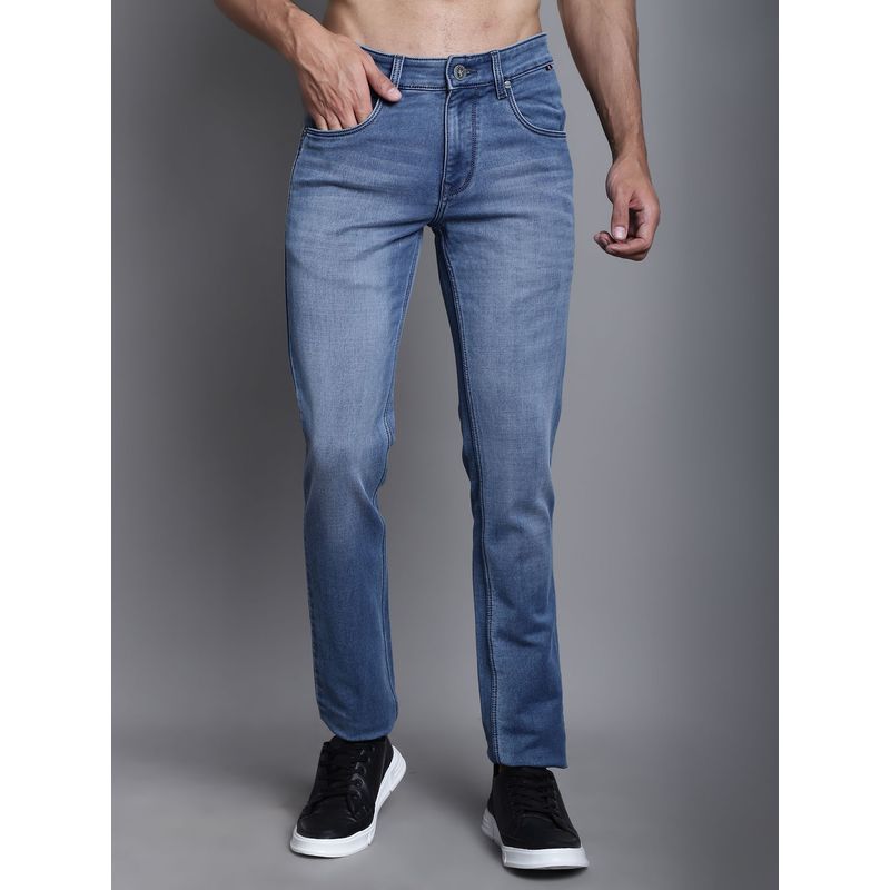Cantabil Men Casual Blue Solid Denim Jeans (34)