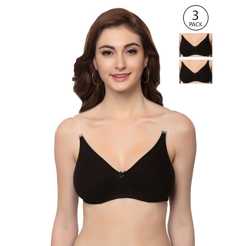 Inner Sense Organic Cotton Antimicrobial Backless Non-Padded Seamless Bras (Pack Of 3)-Black (34B)