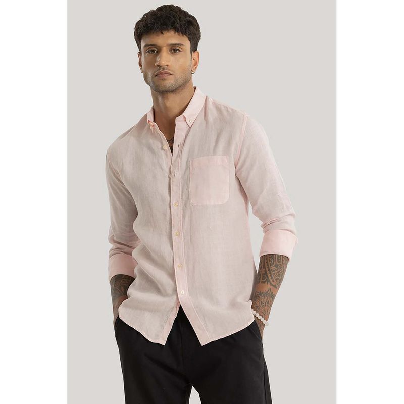 Snitch Light Pink Solid Full Sleeves Slim Casual Shirt (XL)