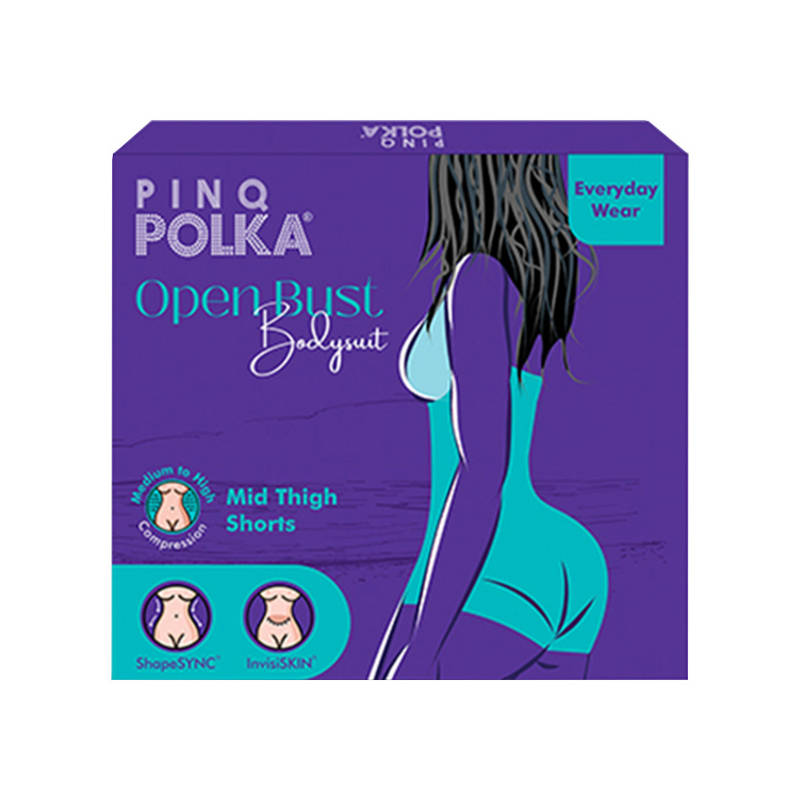 PINQ Polka Bodyshaper Open Bust Bodysuit Shorts Tummy - Easy-Pee Access (Nude) - M