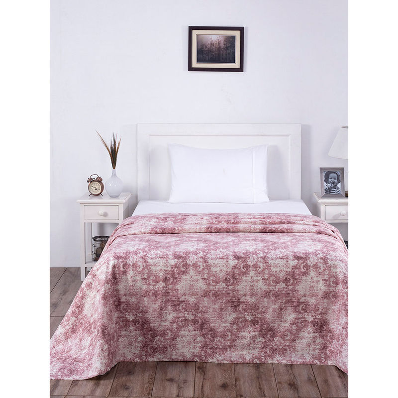 Maspar Hues Rustic Clash Hyper Graphic 318 GSM Cotton Red Print Bed Cover (Single)