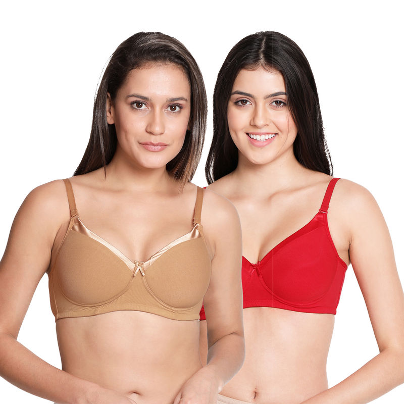 Susie by Shyaway Neck Satin Wirefree Full Coverage Cotton Padded Bra-Multicolor(Pack of 2) (32C)