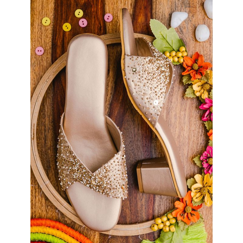 NR BY NIDHI RATHI Embellished Gold Heels (EURO 36)