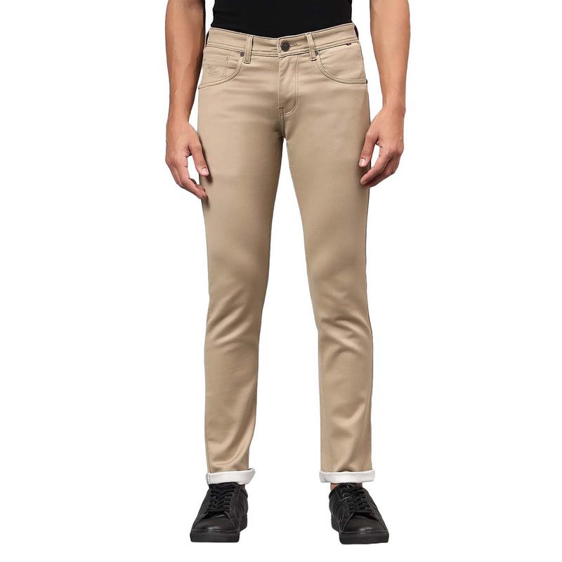 Cantabil Men Khaki Solid Stretchable Jeans (30)