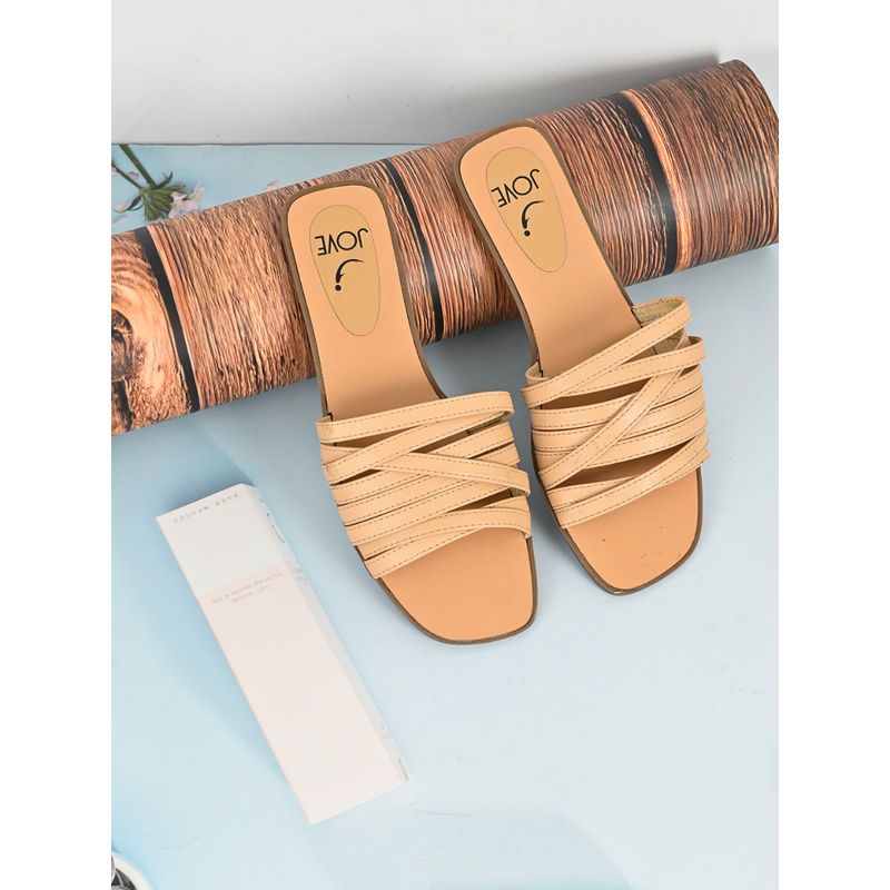 Jove Women Beige Gladiator Open Toe Flats (EURO 41)