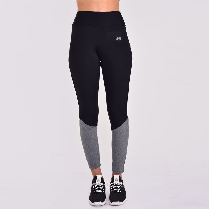 Muscle Torque Women Gym/Yoga Tight - Black With Grey Melange At Bottom (XL)