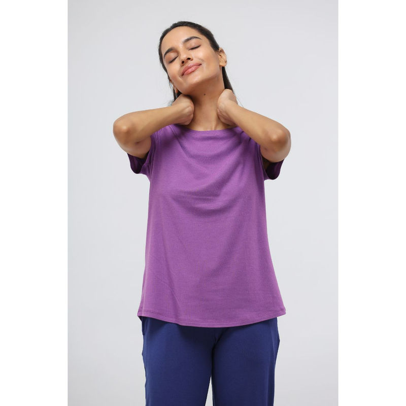 NeceSera Meadow Violet Modal Round Neck Casual Top (XL)