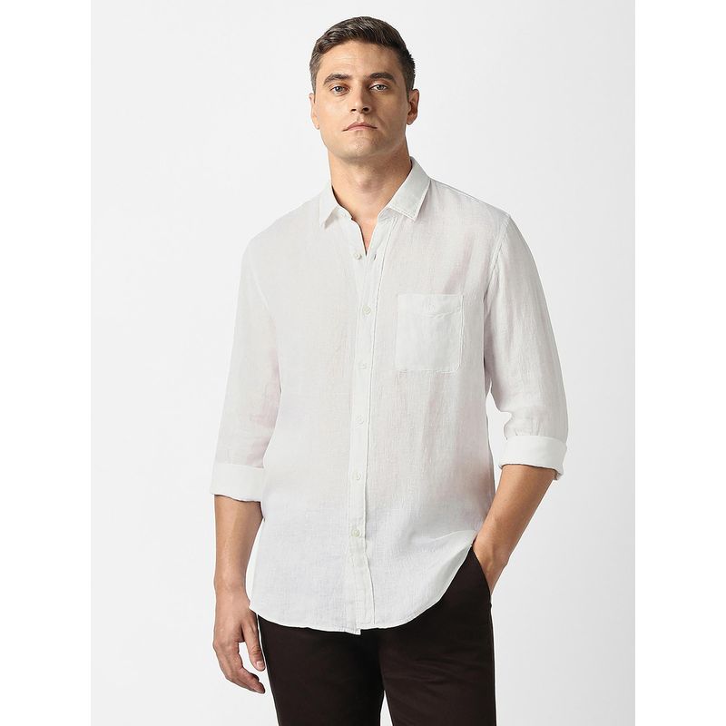 Van Heusen Men White Solid Full Sleeves Casual Shirt (42)