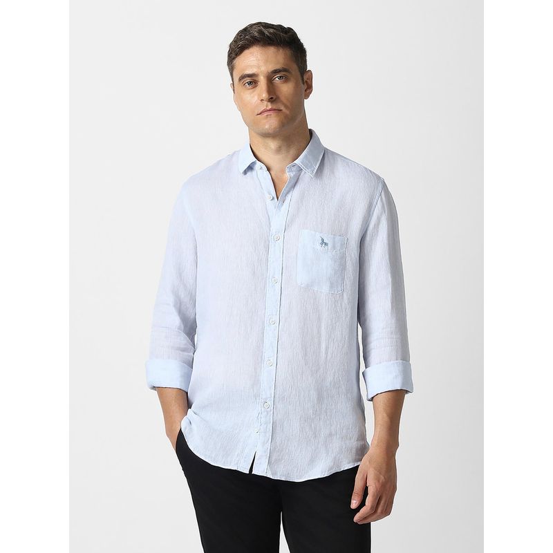 Van Heusen Men Light Blue Textured Full Sleeves Casual Shirt (39)