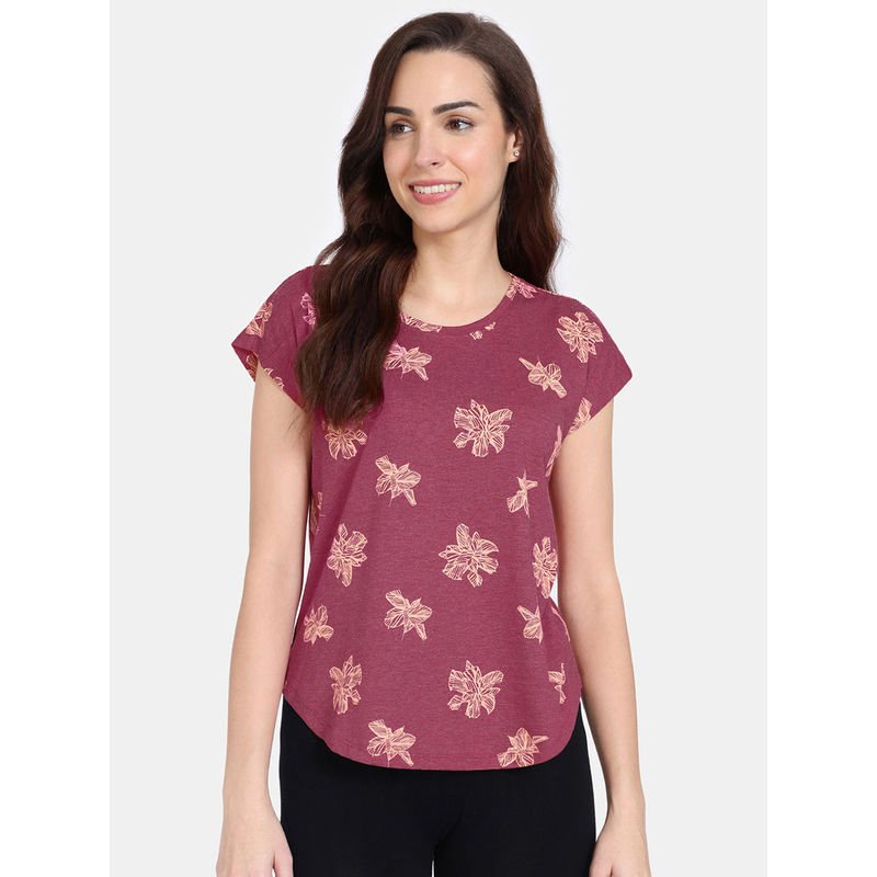 Zivame Floral Fancy Knit Cotton T-Shirt - Cherries Jublie (L)